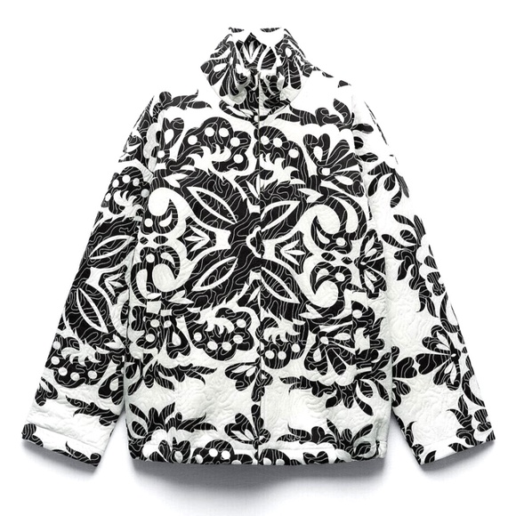 ZARA | NEW Retro Printed Quilted Zip Up Dual Pockets Comfy Oversized Jacket - Picture 1 of 16